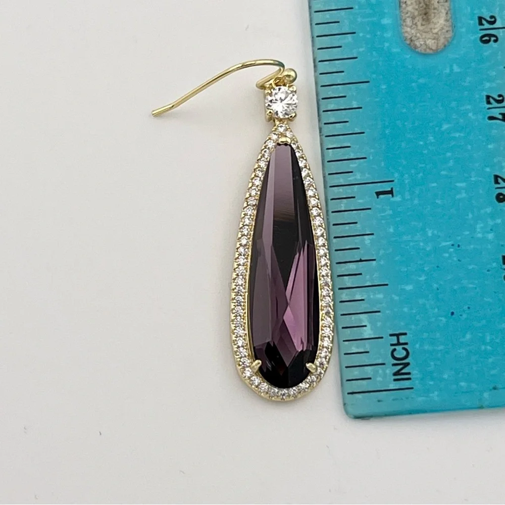 Swarovski Crystal Purple Halo Drop Earrings Gold Overlay